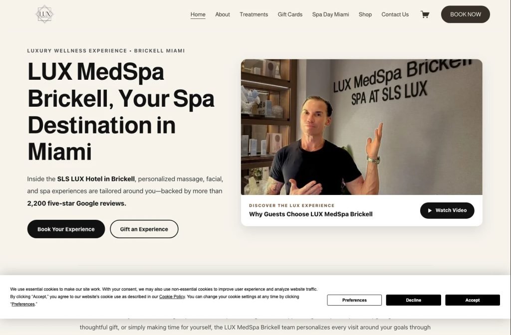 LUX MedSpa Brickell website homepage design
