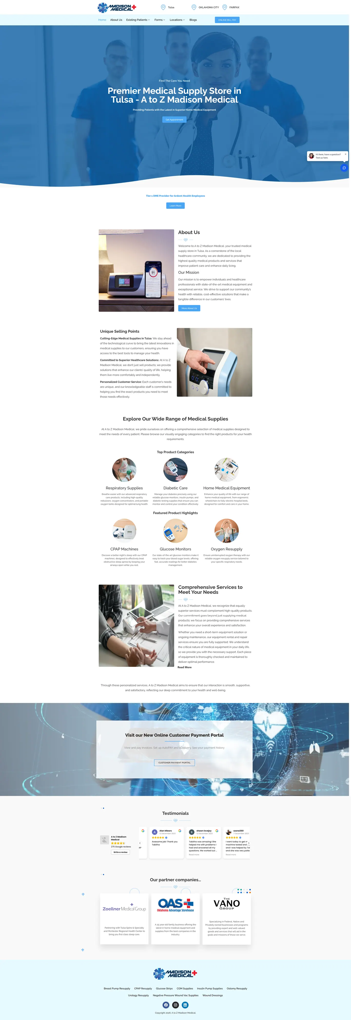 Full-length desktop screenshot of the Madison Medical website