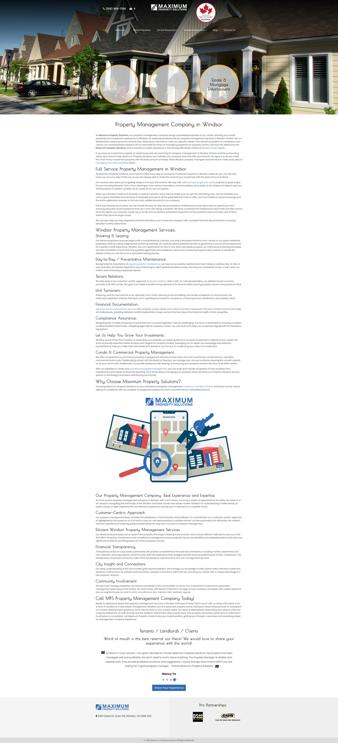 Full-length desktop screenshot of the Maximum Property Solutions website