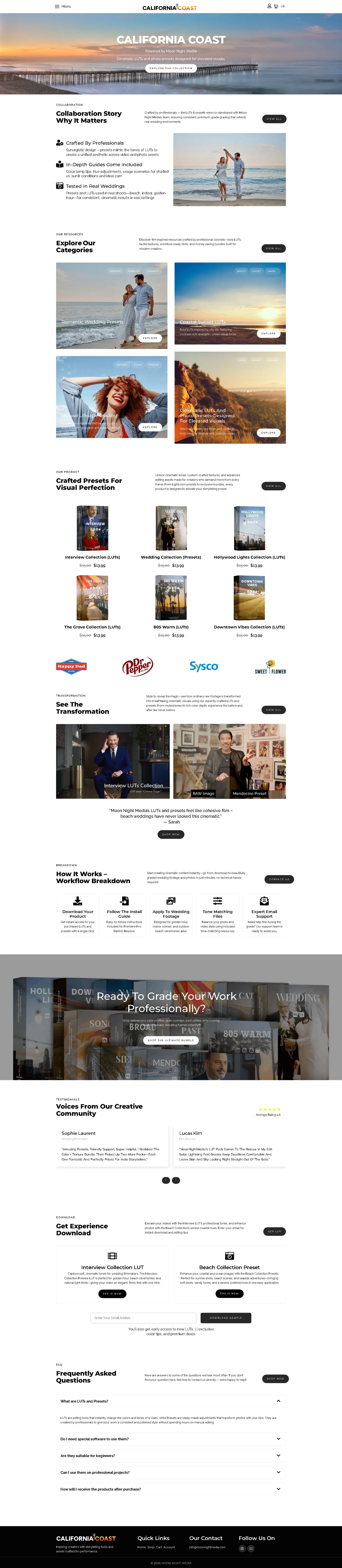 Full-length desktop screenshot of the Moon Night Media website