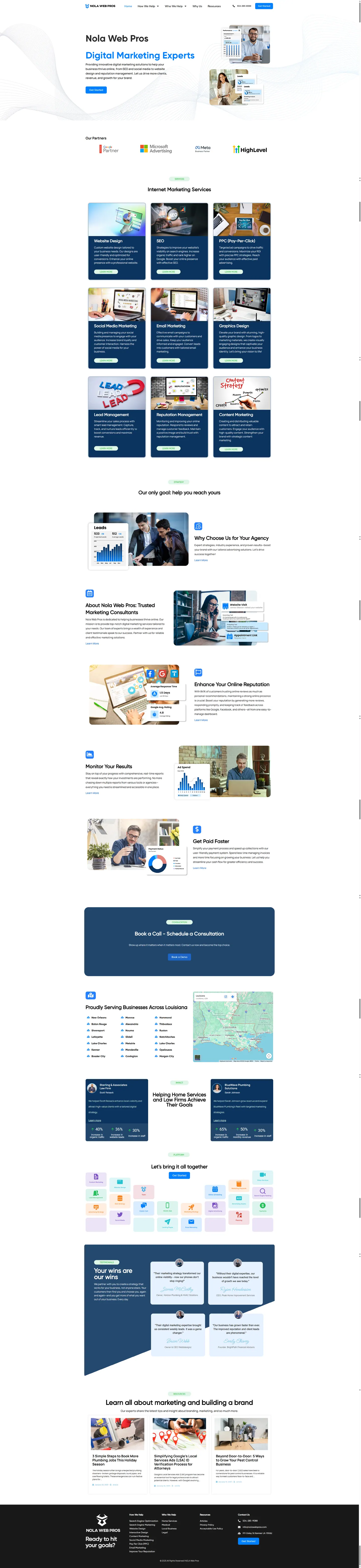 Full-length desktop screenshot of the Nola Web Pros website