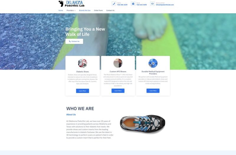 Oklahoma Pedorthics Lab website homepage design