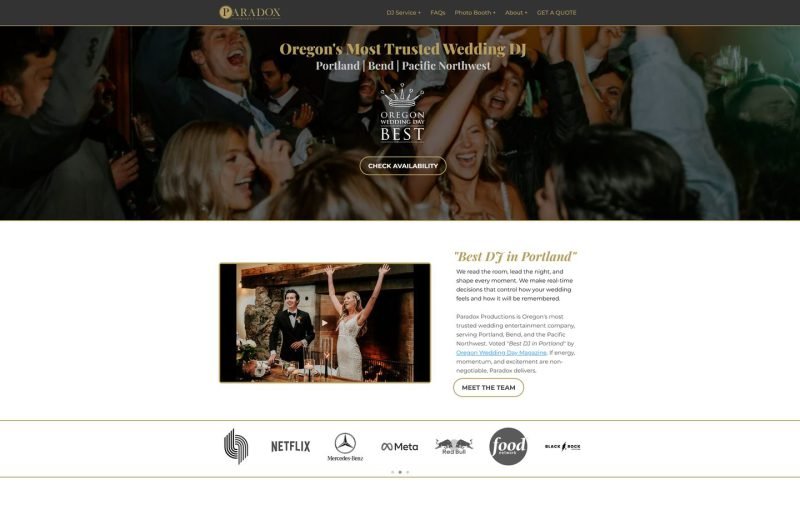 Paradox Productions website homepage design