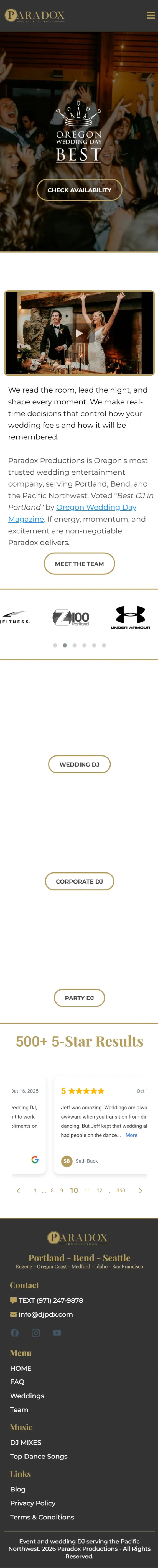 Full-length mobile screenshot of the Paradox Productions website