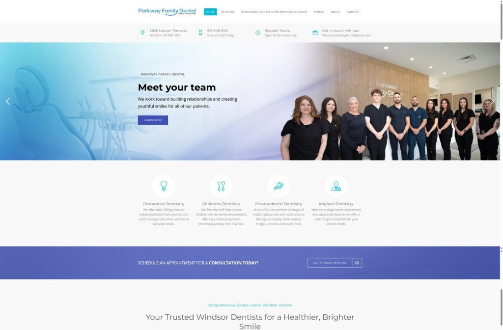 Parkway Family Dental website homepage design