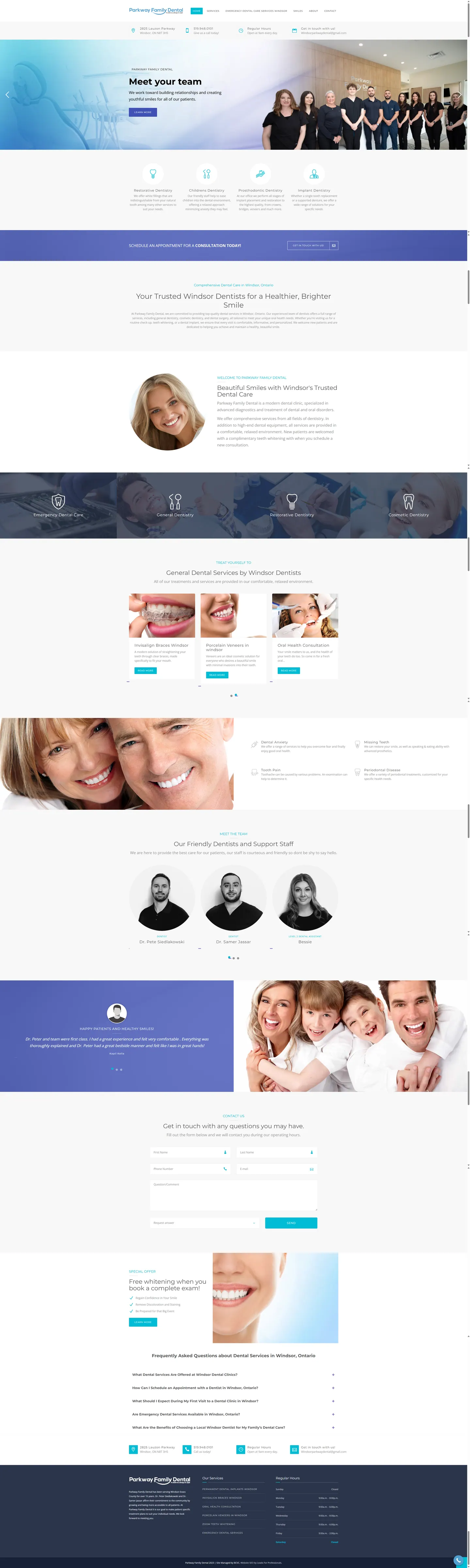 Full-length desktop screenshot of the Parkway Family Dental website