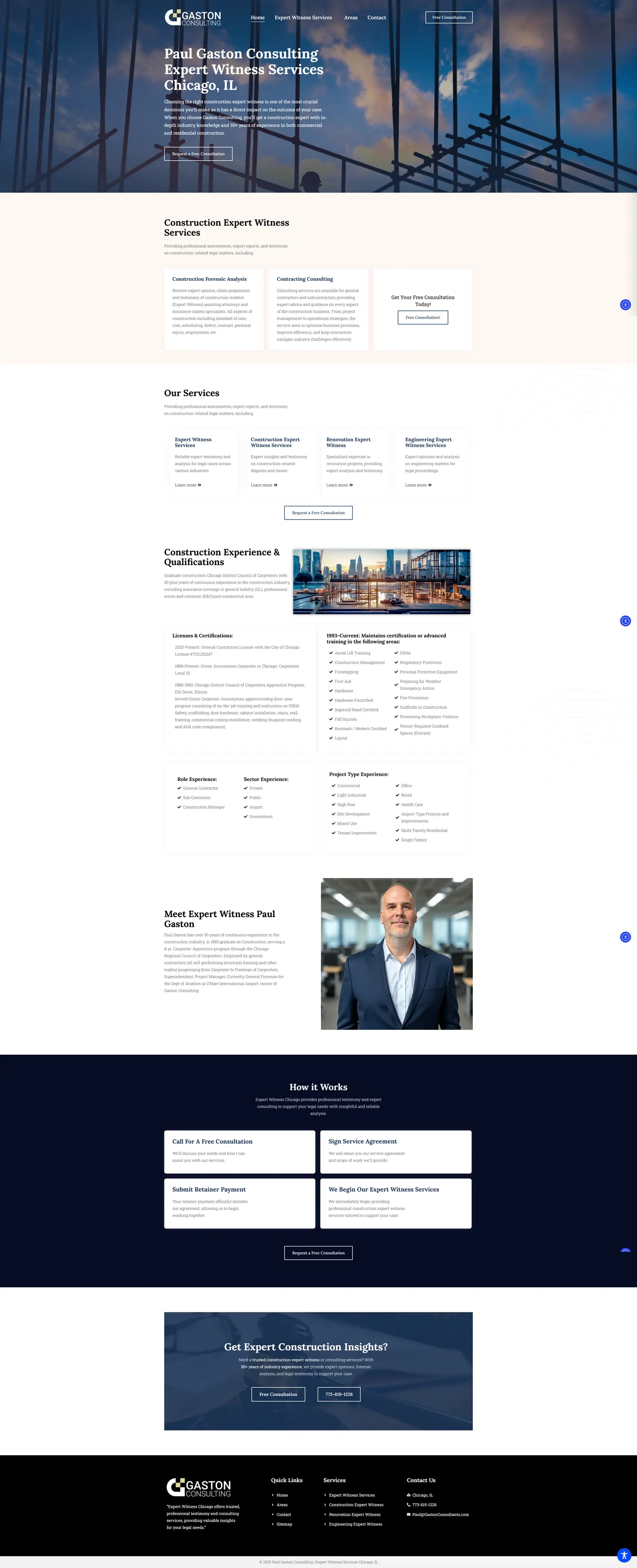 Full-length desktop screenshot of the Paul Gaston Consulting website