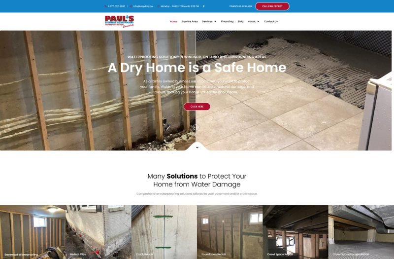 Paul’s Basement Waterproofing website homepage design