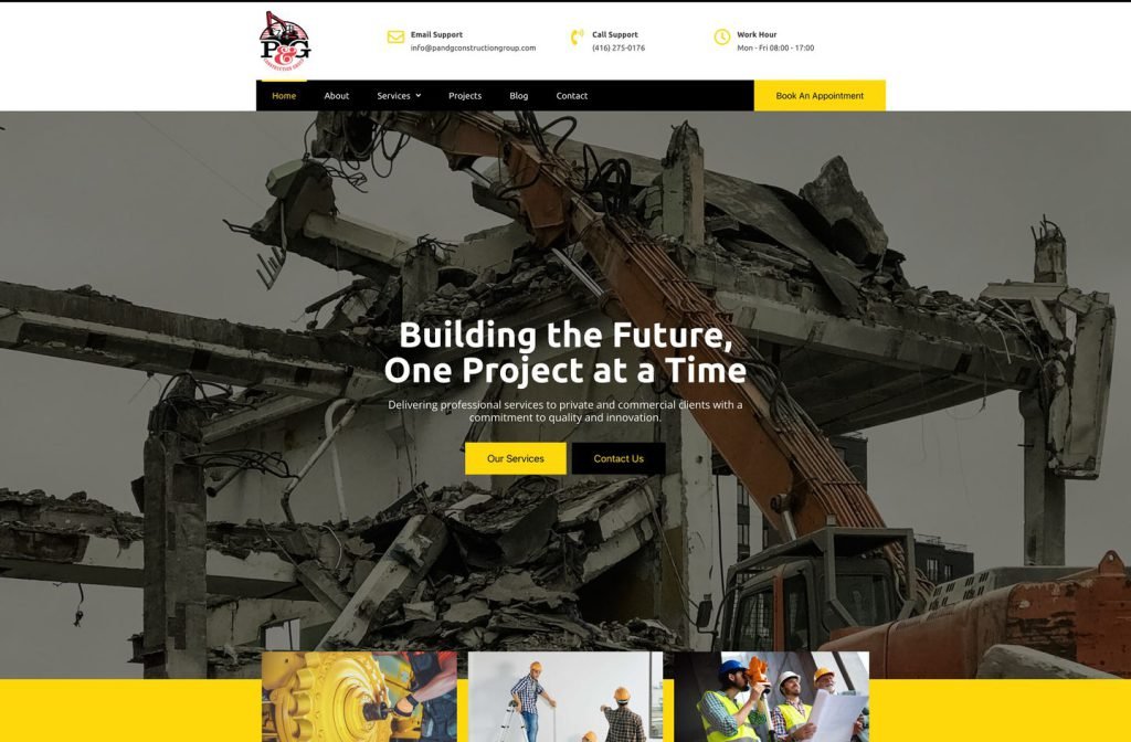 P&G Construction Group website homepage design