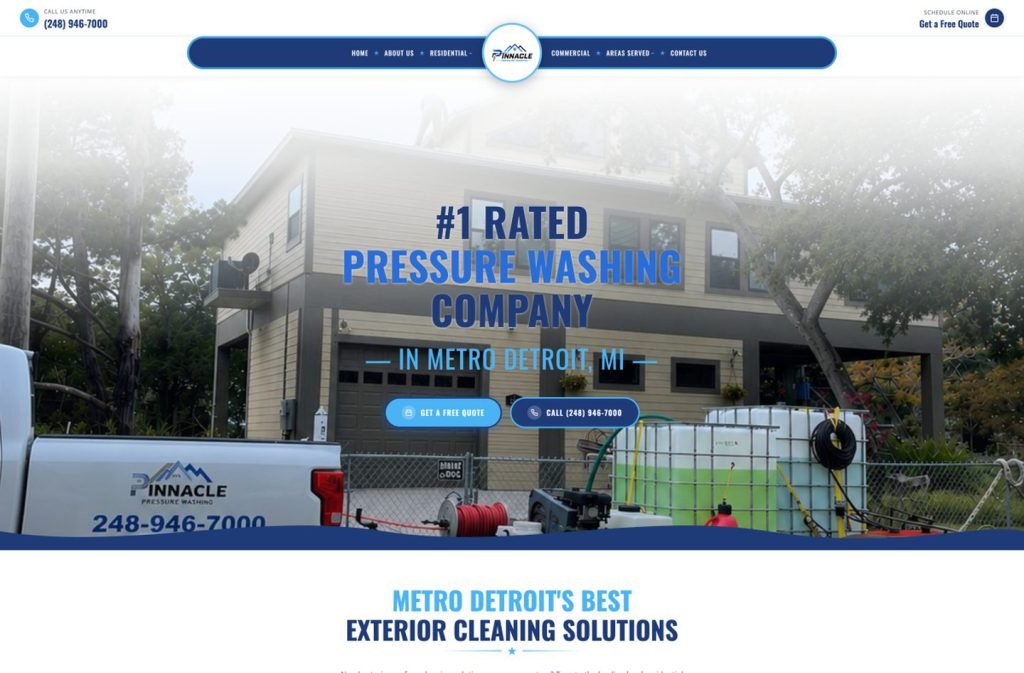 Pinnacle Pressure Washing website homepage design