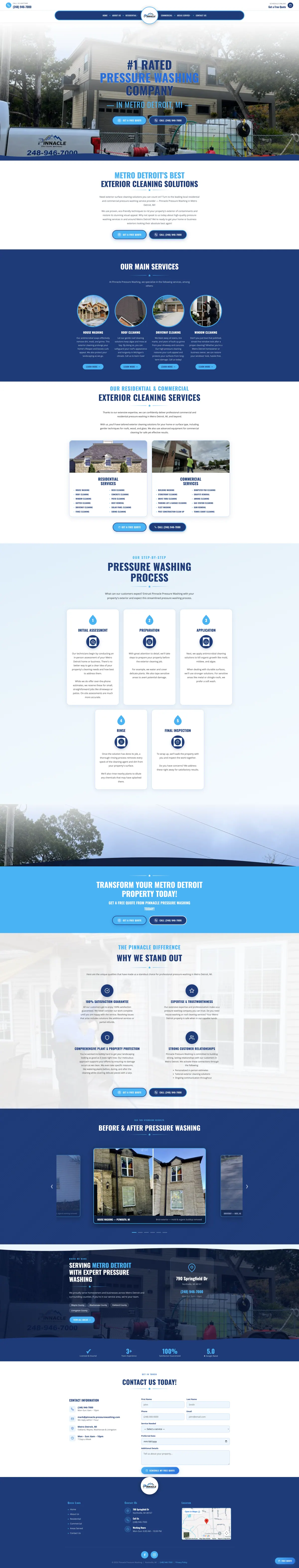Full-length desktop screenshot of the Pinnacle Pressure Washing website