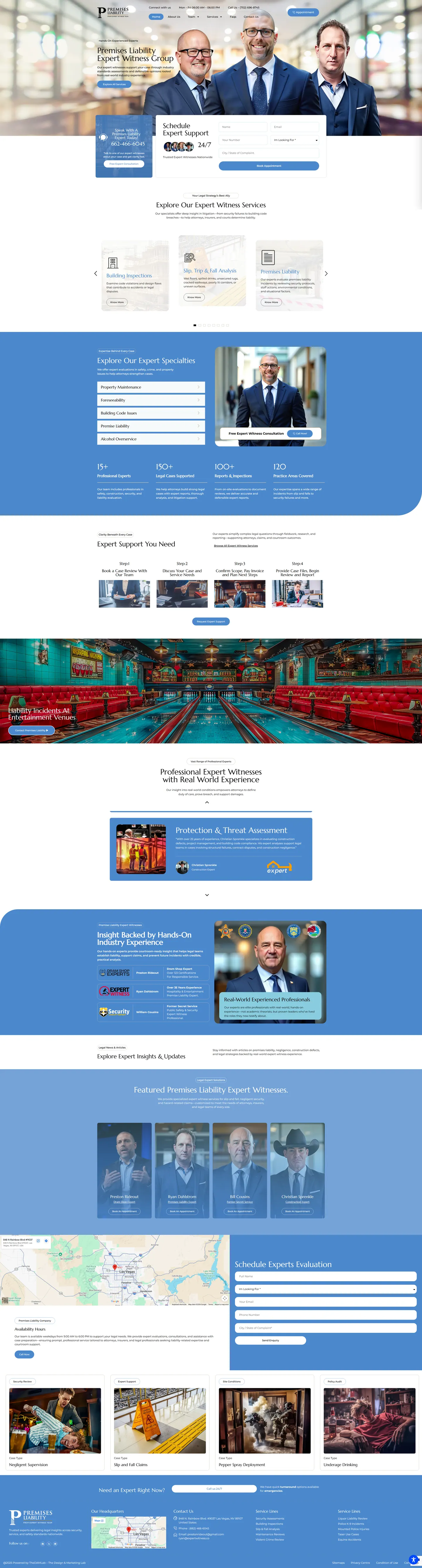 Full-length desktop screenshot of the Premises Liability Expert website