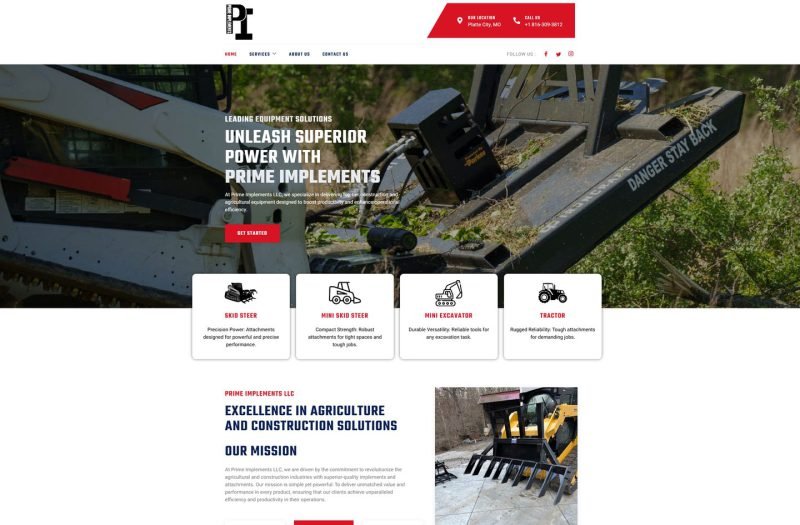 Prime Implements website homepage design