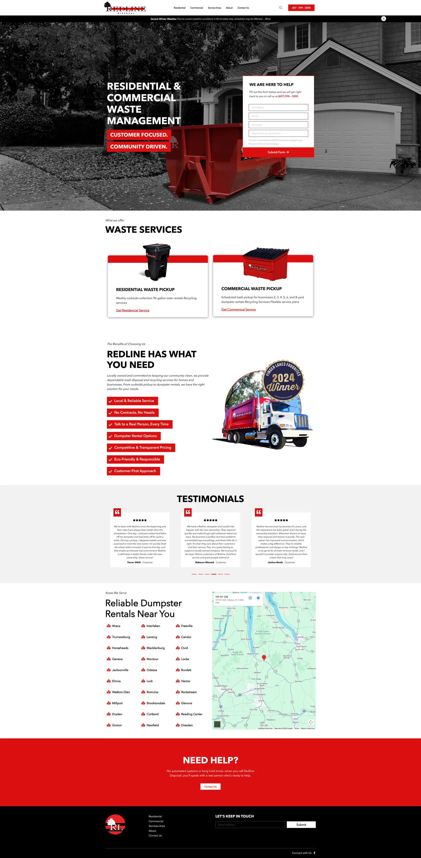 Full-length desktop screenshot of the Red Line website