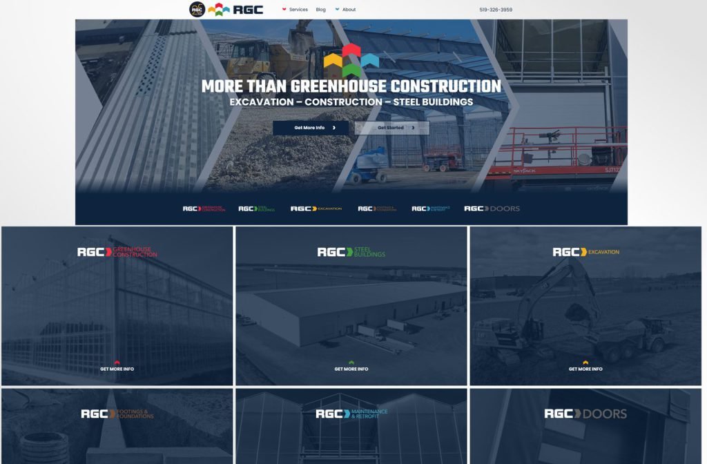RGC Greenhouse Construction website homepage design