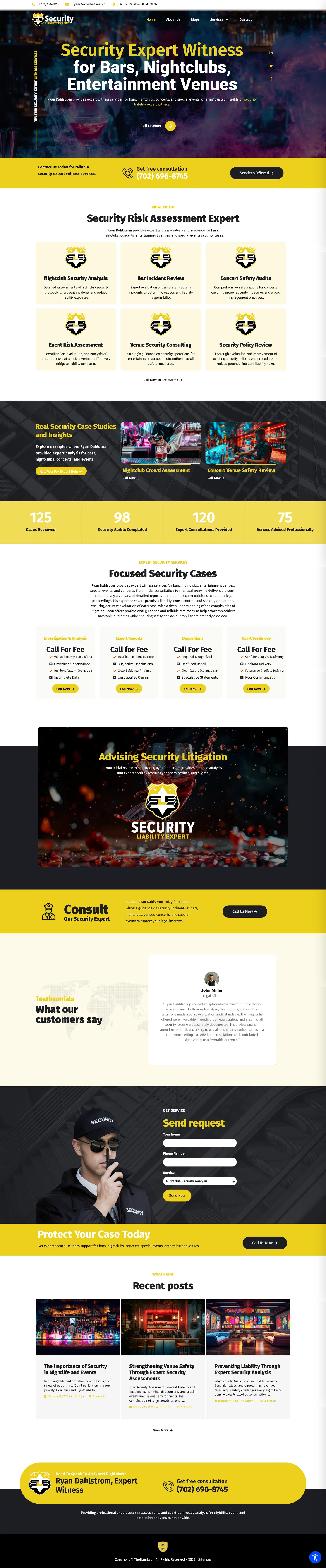 Full-length desktop screenshot of the Security Liability website