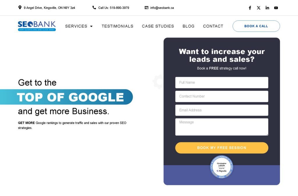 SEO Bank website homepage design