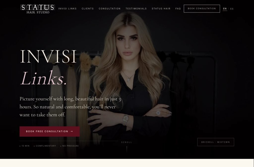 STATUS Hair Studio website homepage design