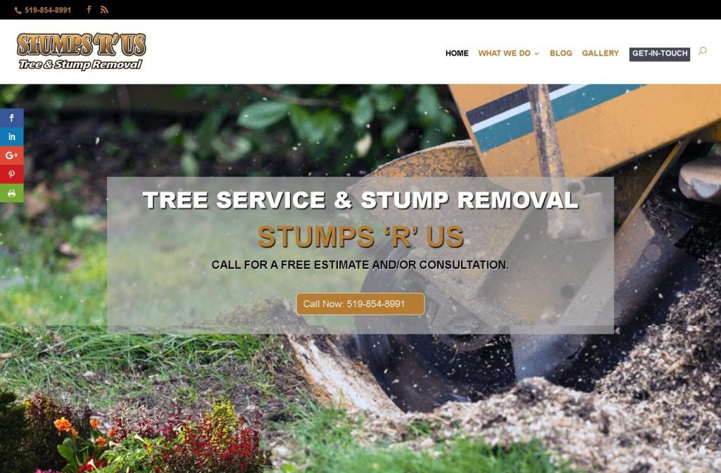 Stumps ‘R’ Us website homepage design