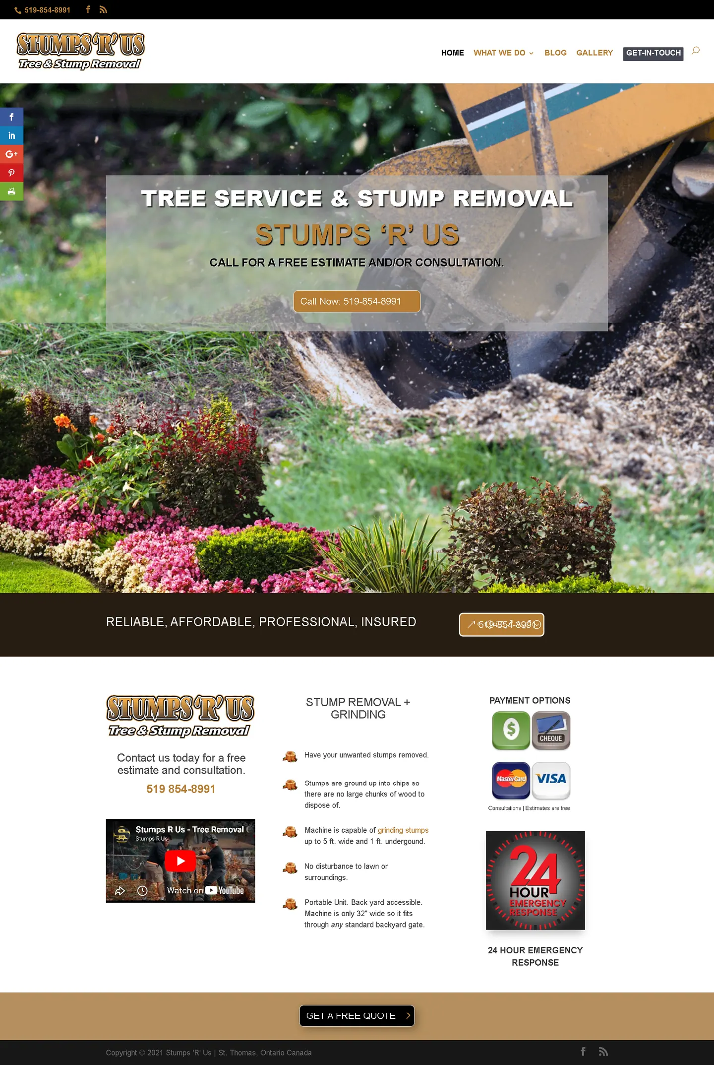 Full-length desktop screenshot of the Stumps ‘R’ Us website