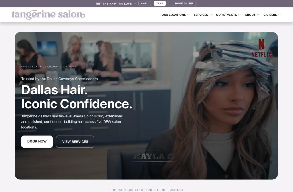 Tangerine Salon website homepage design