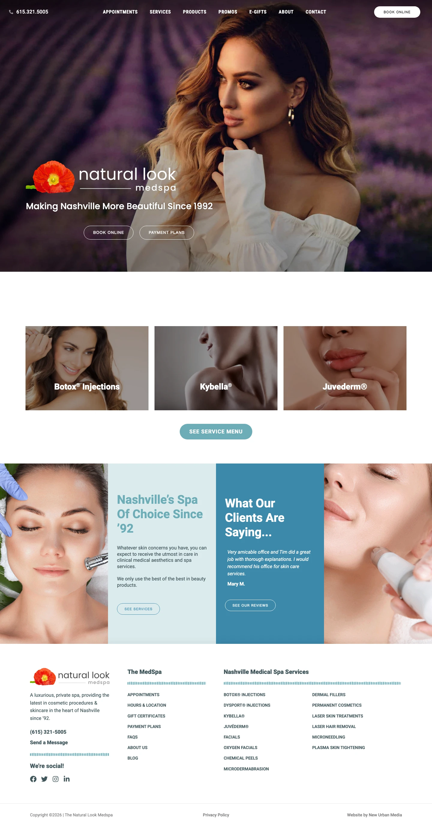 Full-length desktop screenshot of the The Natural Look MedSpa website