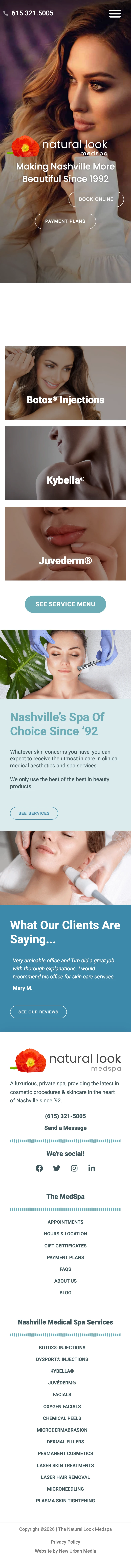 Full-length mobile screenshot of the The Natural Look MedSpa website