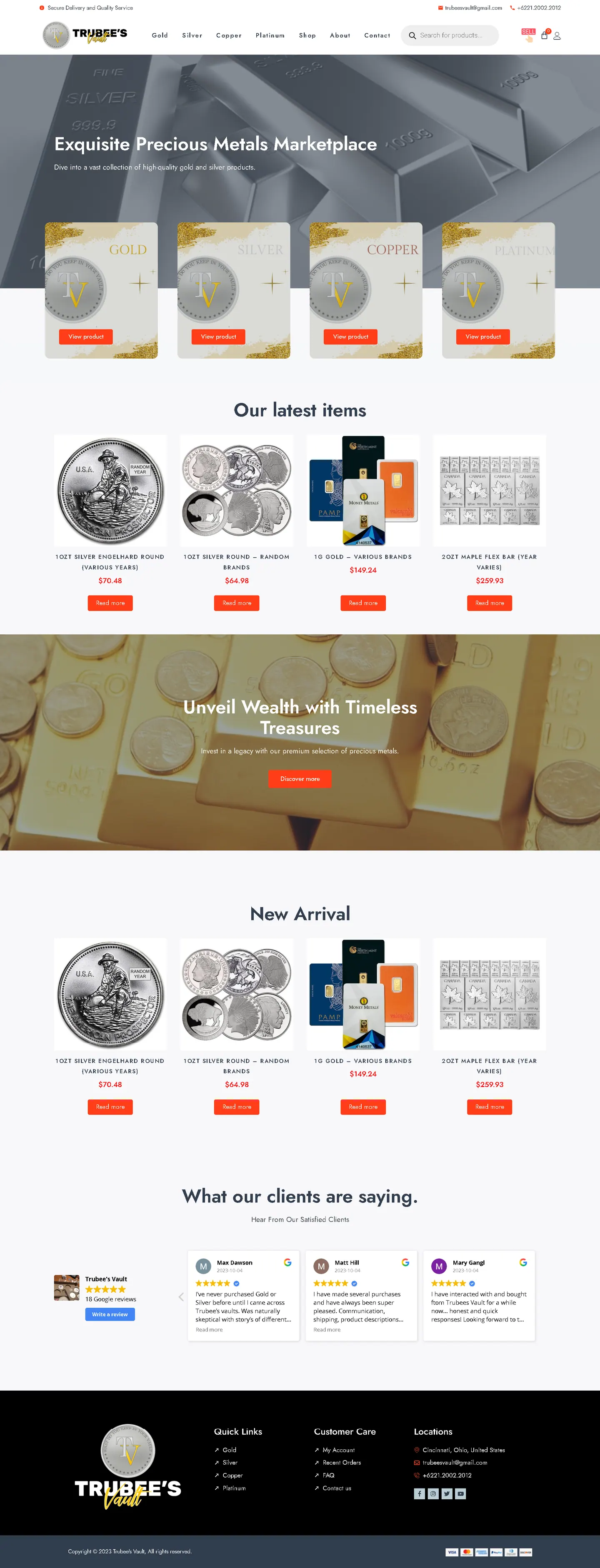 Full-length desktop screenshot of the Trubees Vault website