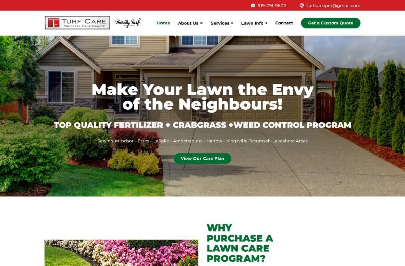 Turf Care Property Maintenance website homepage design