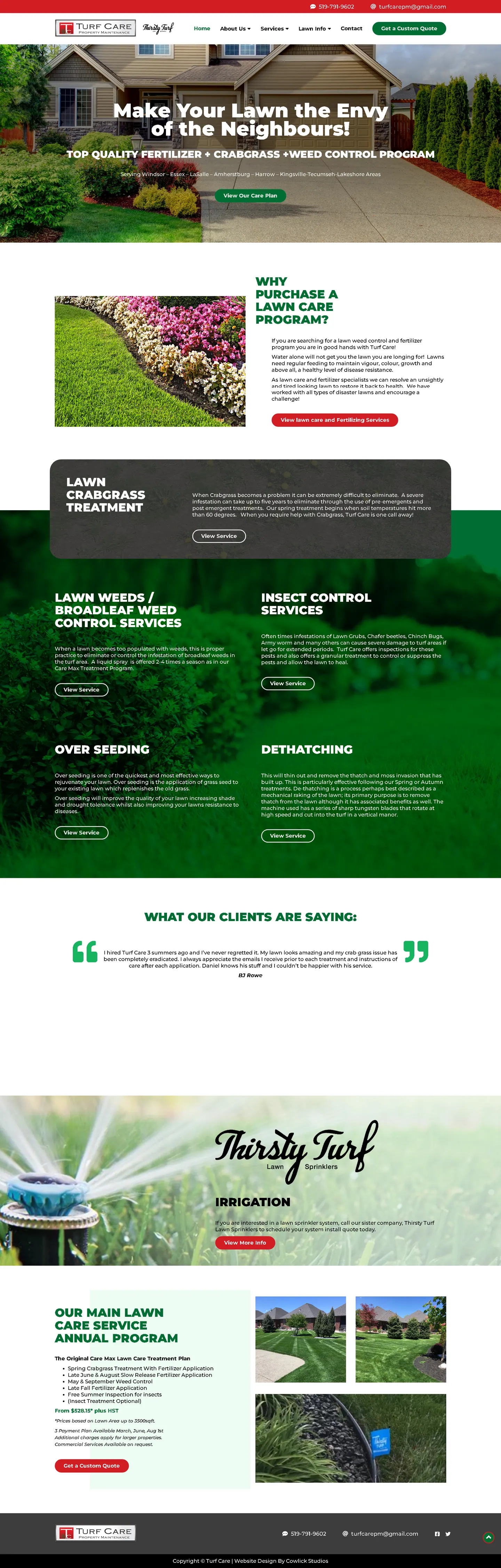 Full-length desktop screenshot of the Turf Care Property Maintenance website