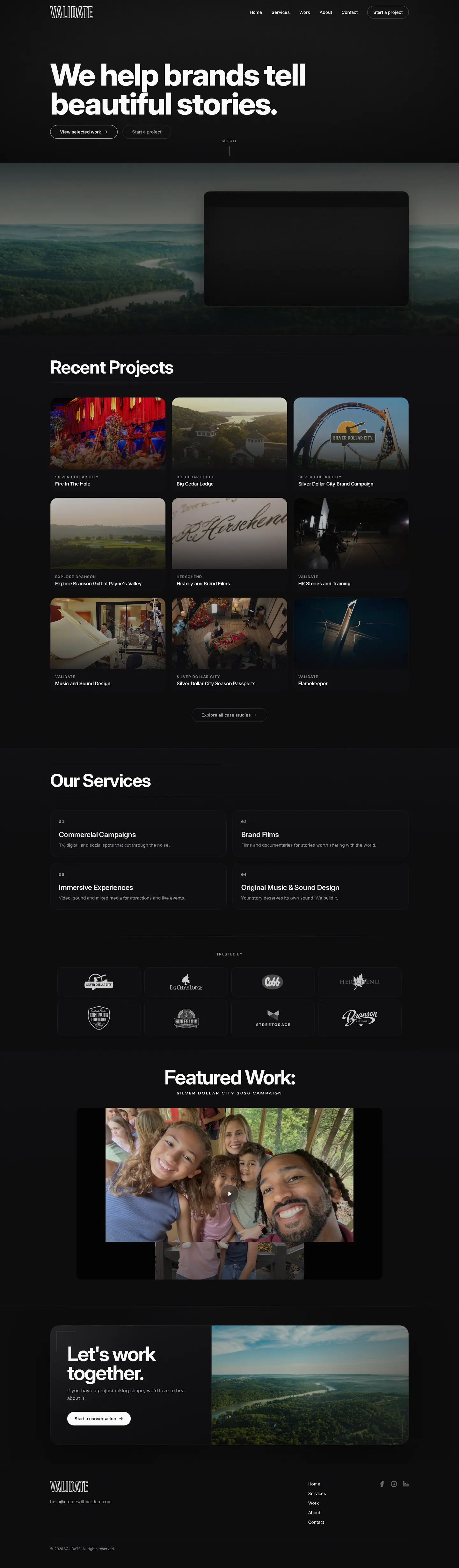 Full-length desktop screenshot of the Validate website