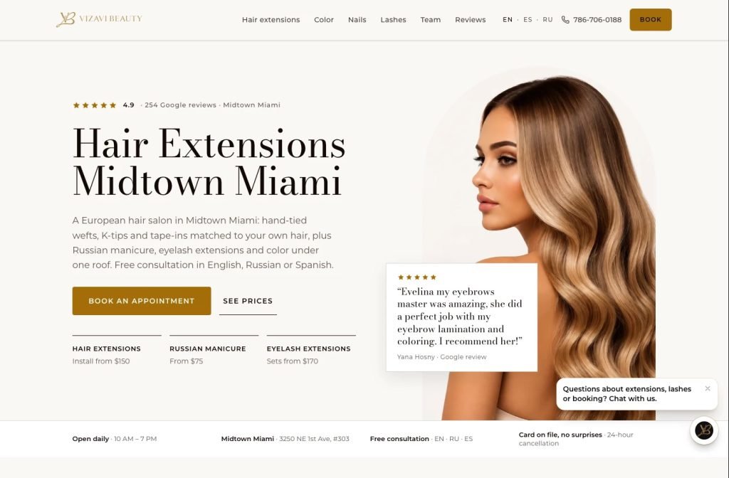 Vizavi Beauty website homepage design