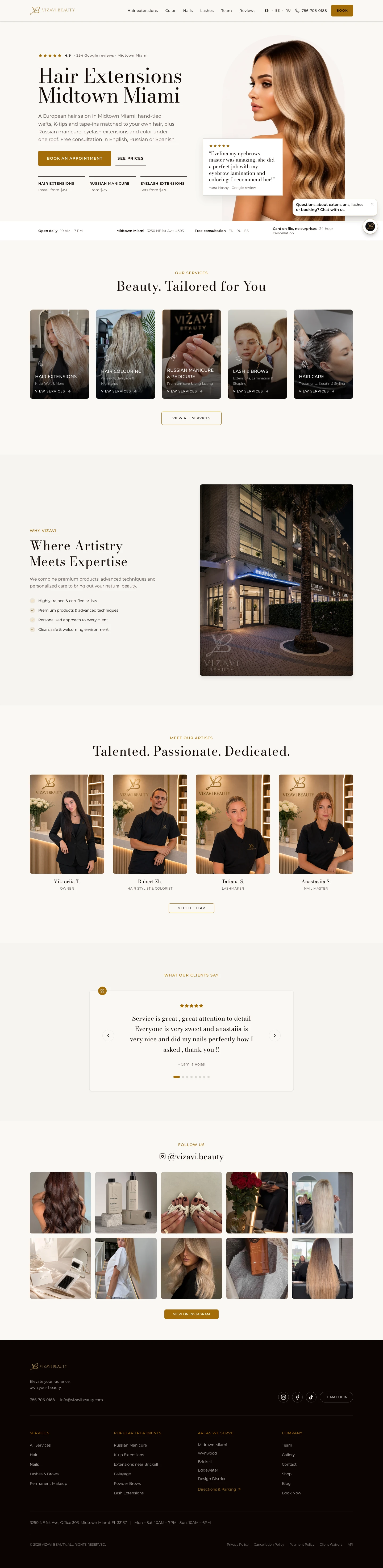 Full-length desktop screenshot of the Vizavi Beauty website