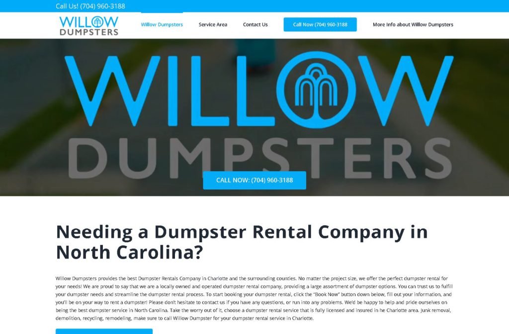 Willow Dumpsters website homepage design