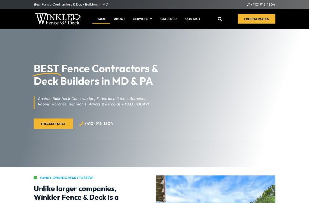 Winkler Fence & Deck website homepage design