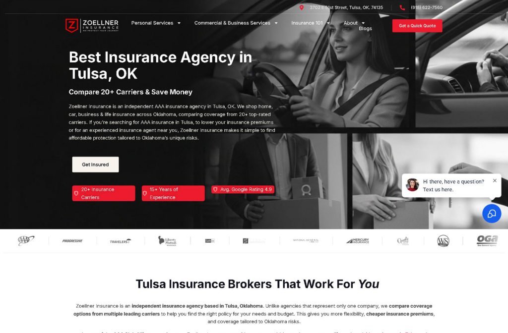 Zoellner Insurance Agency website homepage design