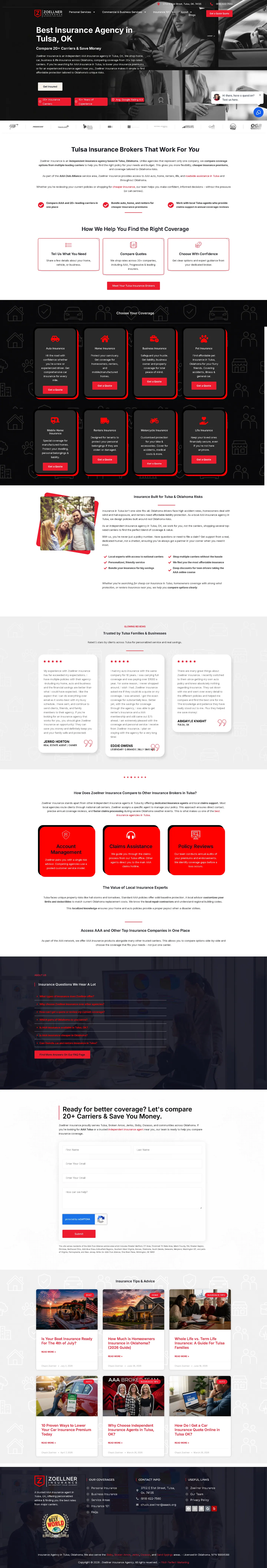Full-length desktop screenshot of the Zoellner Insurance Agency website