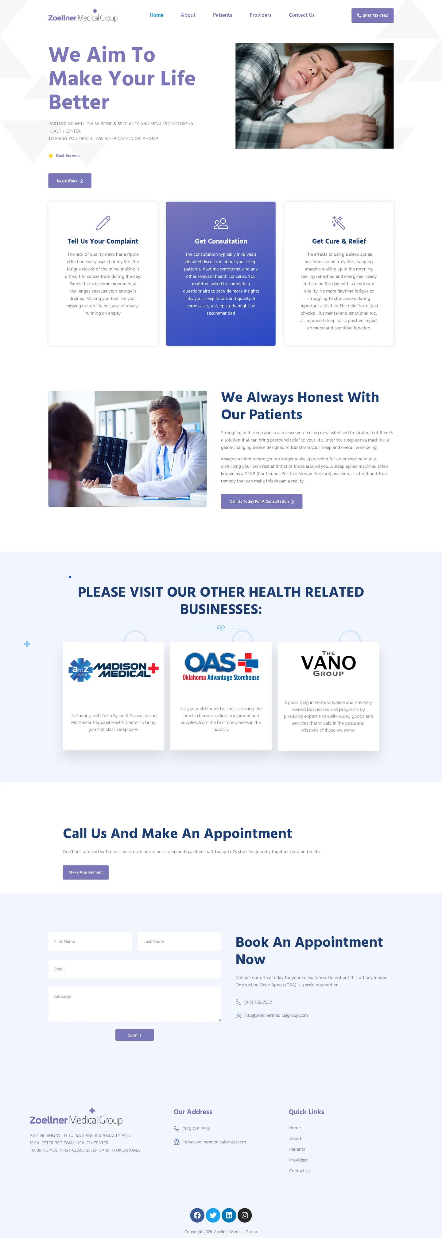 Full-length desktop screenshot of the Zoellner Medical Group website
