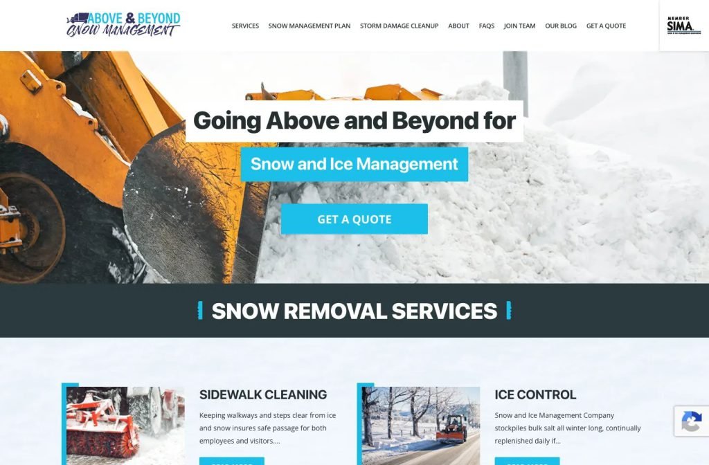 Above & Beyond Snow Management website homepage design