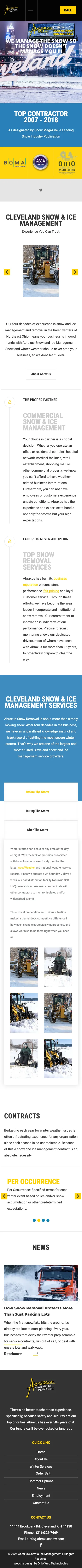 Full-length mobile screenshot of the Abraxus Snow & Ice Management website