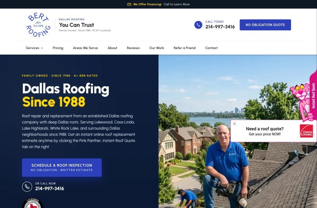 Bert Roofing website homepage design
