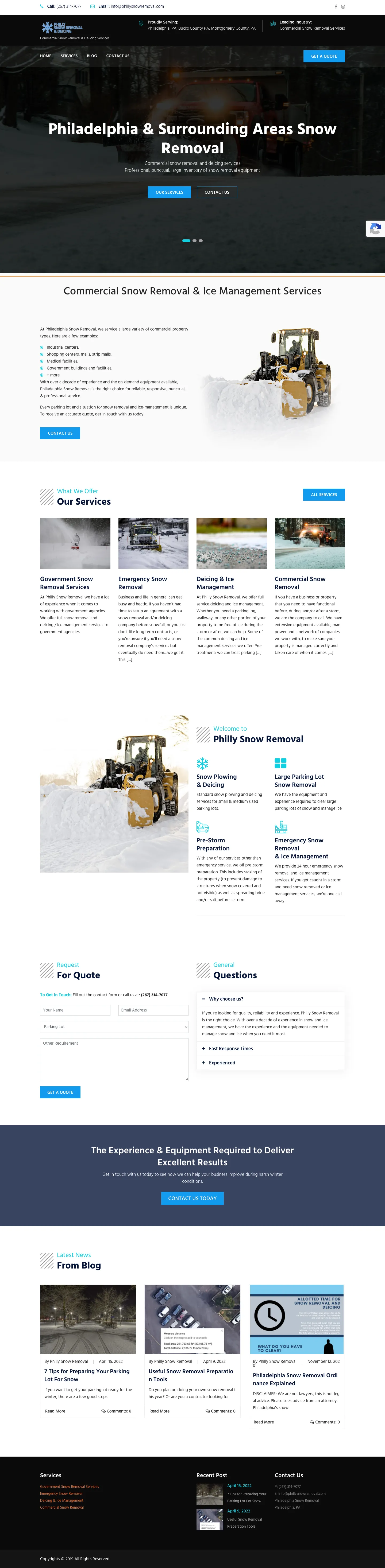 Full-length desktop screenshot of the Philly Snow Removal website
