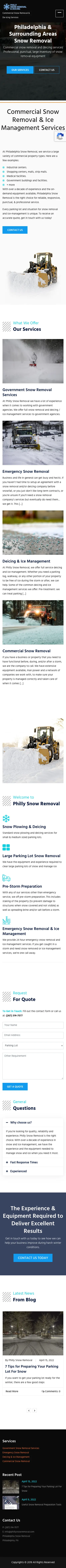 Full-length mobile screenshot of the Philly Snow Removal website