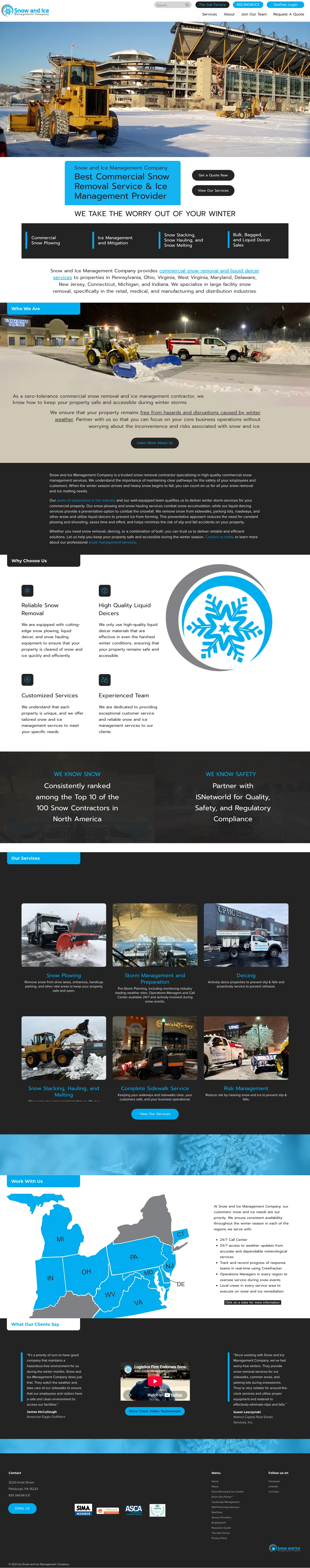 Full-length desktop screenshot of the Snow and Ice Management Company website