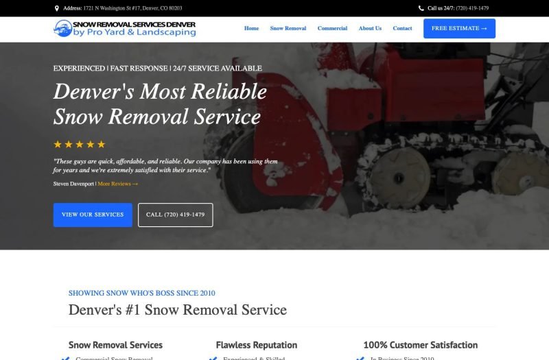 Snow Removal Services Denver website homepage design