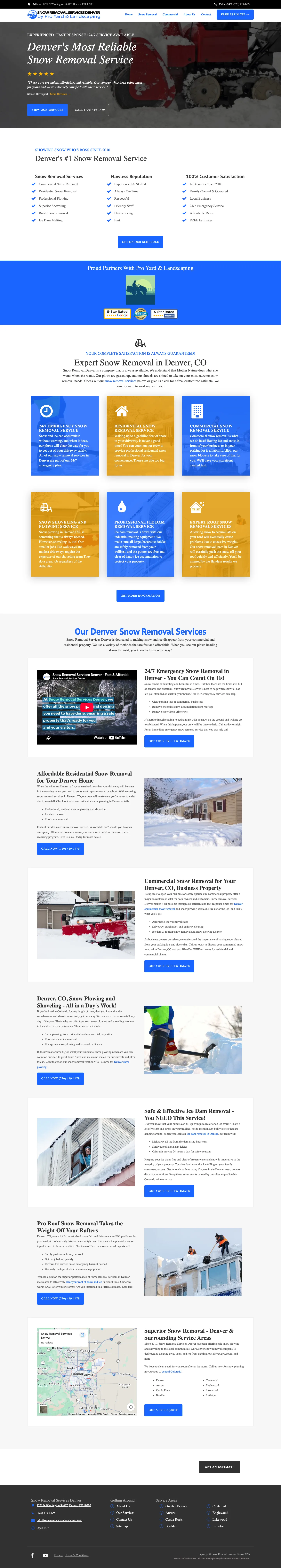 Full-length desktop screenshot of the Snow Removal Services Denver website