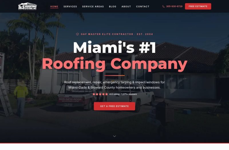 T&S Roofing Systems website homepage design