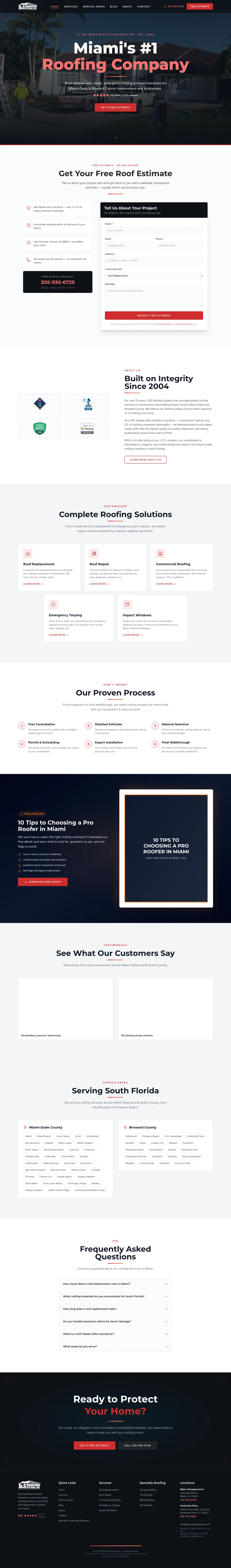 Full-length desktop screenshot of the T&S Roofing Systems website
