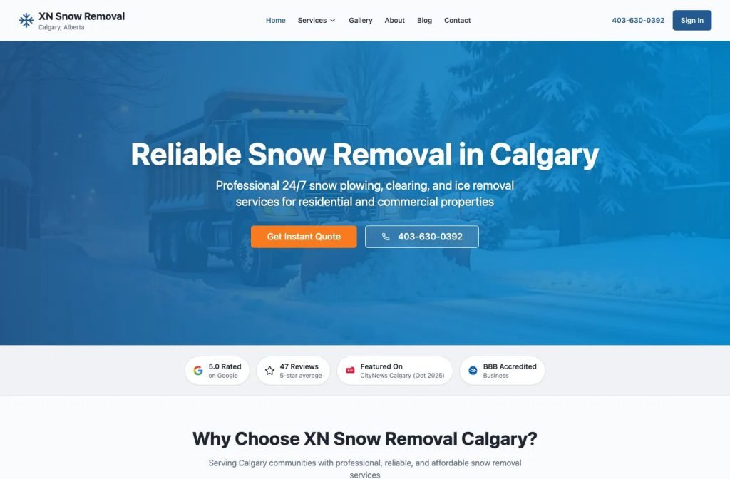 XN Snow Removal Calgary website homepage design