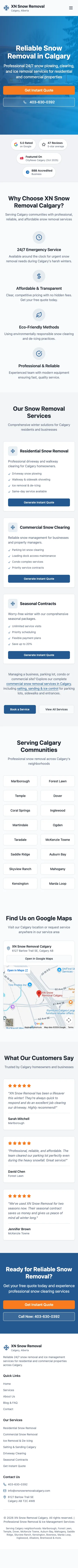 Full-length mobile screenshot of the XN Snow Removal Calgary website
